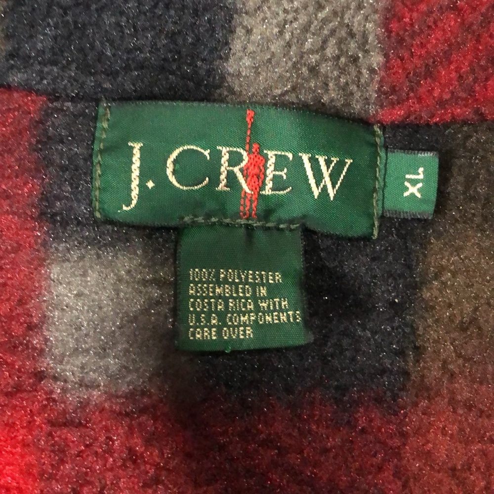 J Crew Plaid Polar Fleece Quarter Zip Over Jacket Red Black Unisex Fleece - Picture 2 of 16